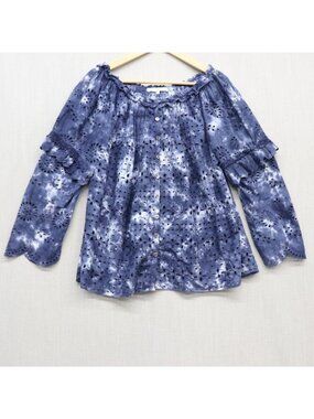 LoveShackFancy Pietro Blue Tie Dye Eyelet Cotton Tunic Blouse Large